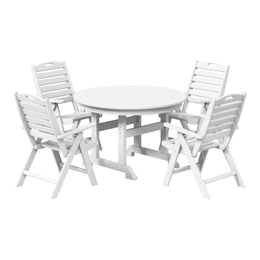 Malibu 5-Piece HDPE Round Patio Dining Table Set with Foldable Chairs