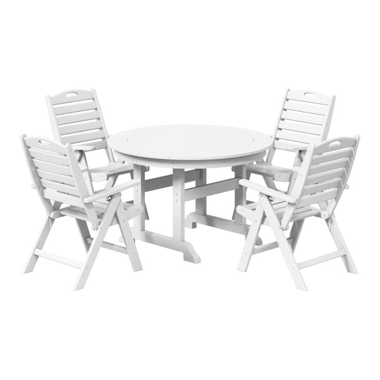 Malibu 5-Piece HDPE Round Patio Dining Table Set with Foldable Chairs