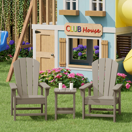 Malibu Kids 3-Piece Outdoor HDPE Adirondack Chairs With Square Side Table Set