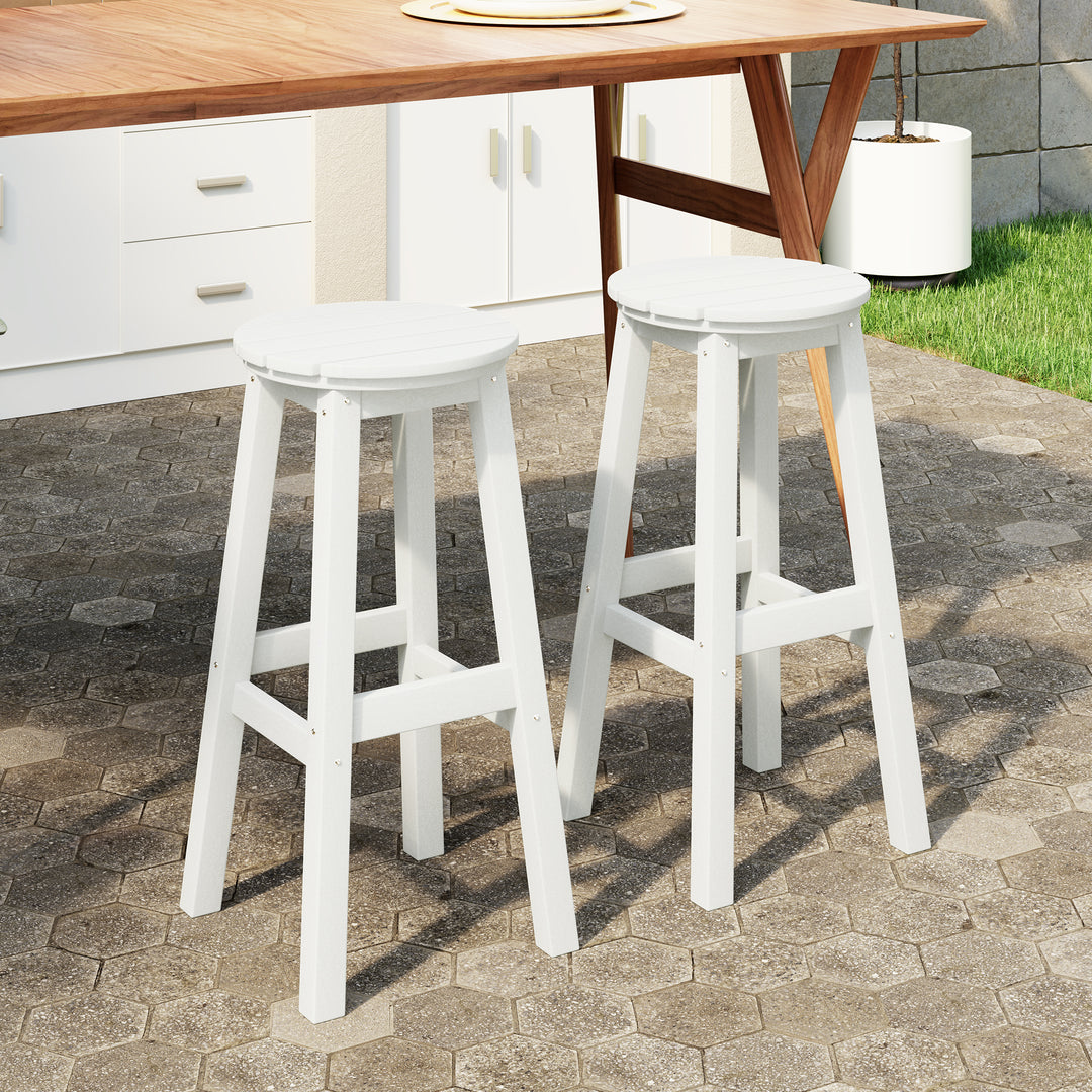 Malibu 29" HDPE Outdoor Patio Round Bar Stool (Set of 2)