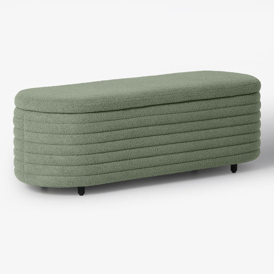 Alexandria 54" Wide Mid-Century Modern Upholstered Teddy Sherpa Tufted Oval Storage Ottoman Bench