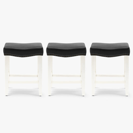 Lenox 24" Upholstered Saddle Seat Antique White Counter Stool (Set of 3)