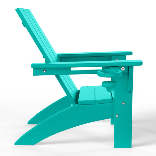 Ashore Kids Outdoor HDPE Plastic Modern Adirondack Patio Chairs with Cup Holders (Set of 2)