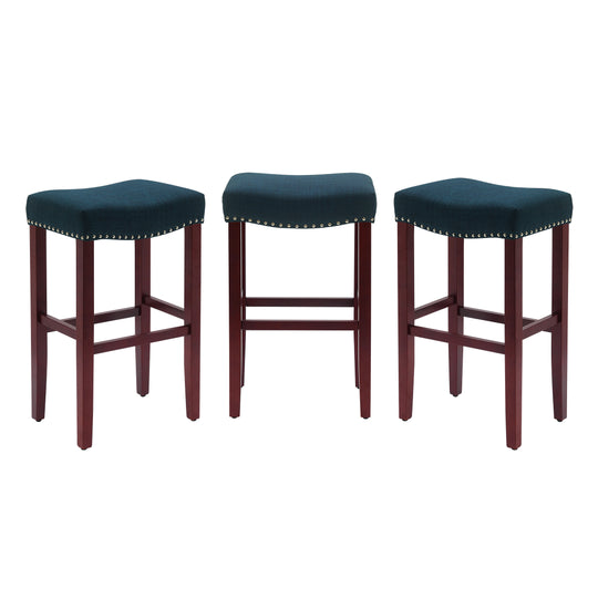 Lenox 29" Upholstered Saddle Seat Cherry Bar Stools (Set of 3)