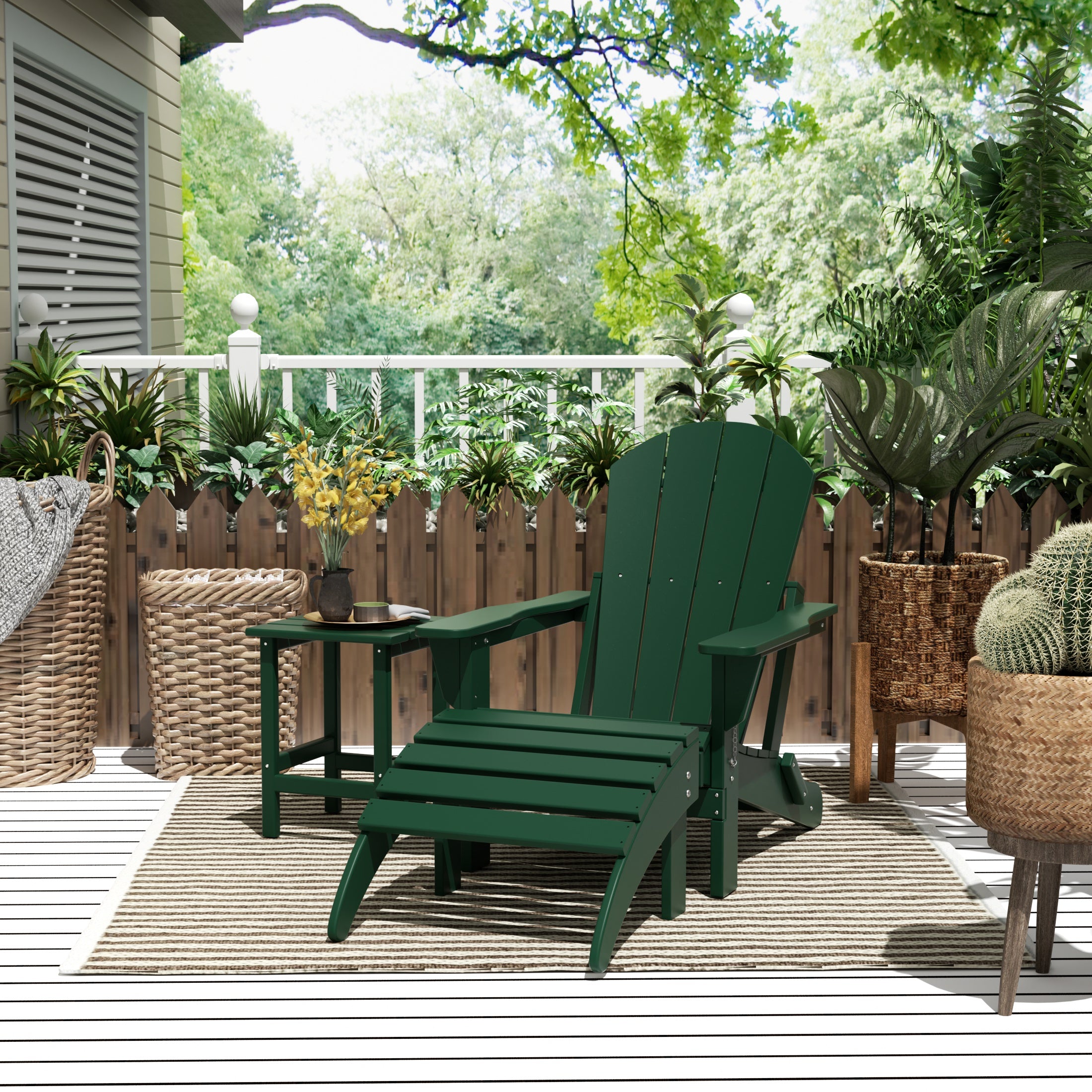 Malibu 3-Piece set classic Adirondack chair with ottoman and a small coffee table (1 seater)