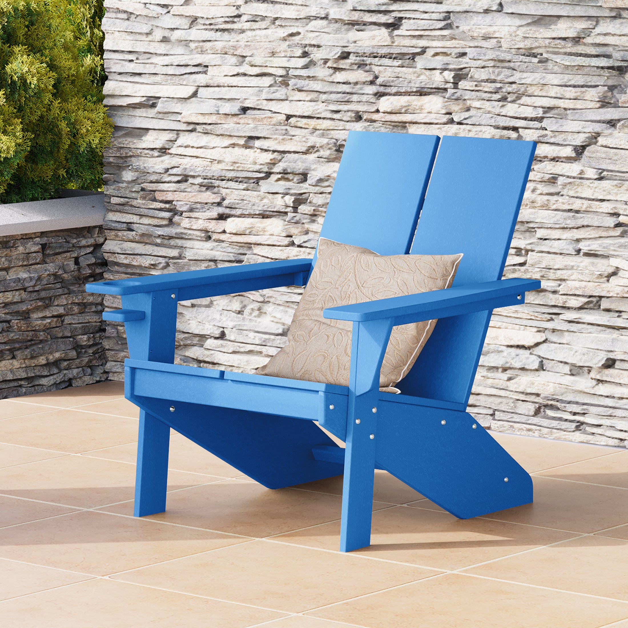 Riviera Outdoor HDPE Modern Adirondack Chair with Cup Holder