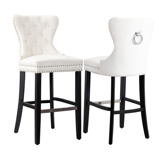 Wordford 29" Tufted Velvet Bar Stool (Set of 2), Black