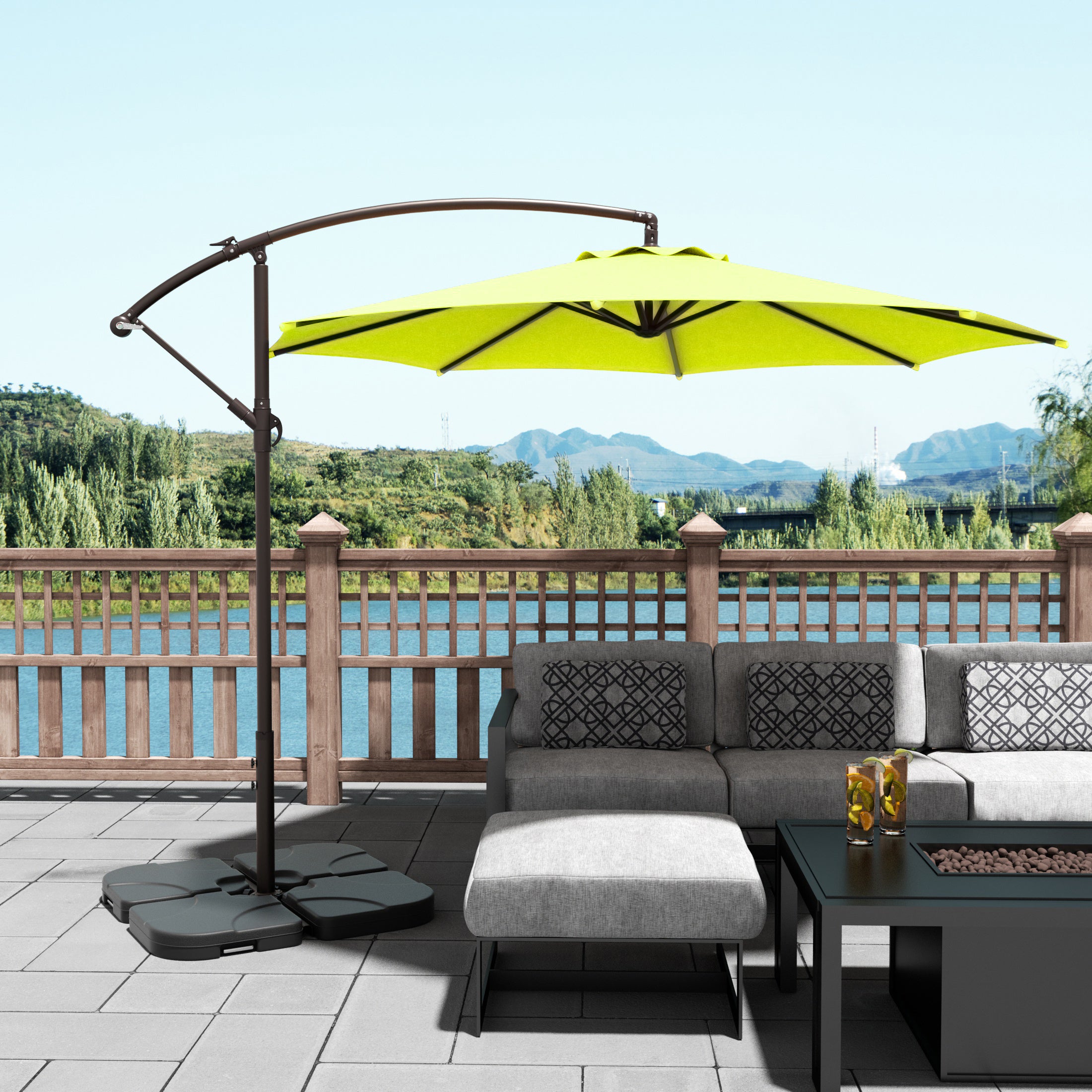 Julia 10 ft. Outdoor / Patio Cantilever Hanging Umbrella with weight base kit