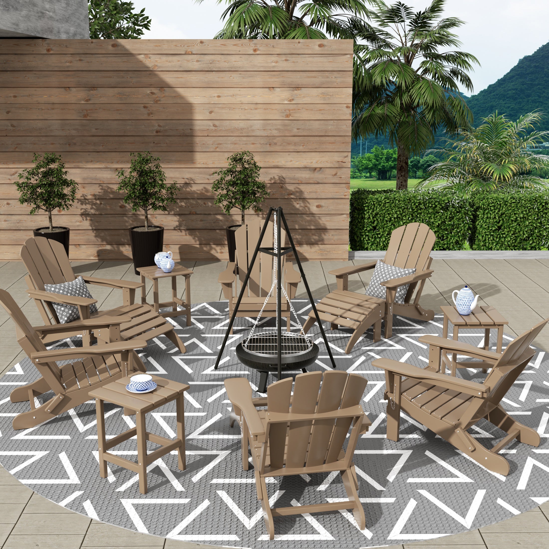 Malibu 12-Piece Outdoor Folding Poly Adirondack Chair With Ottoman And Side Table