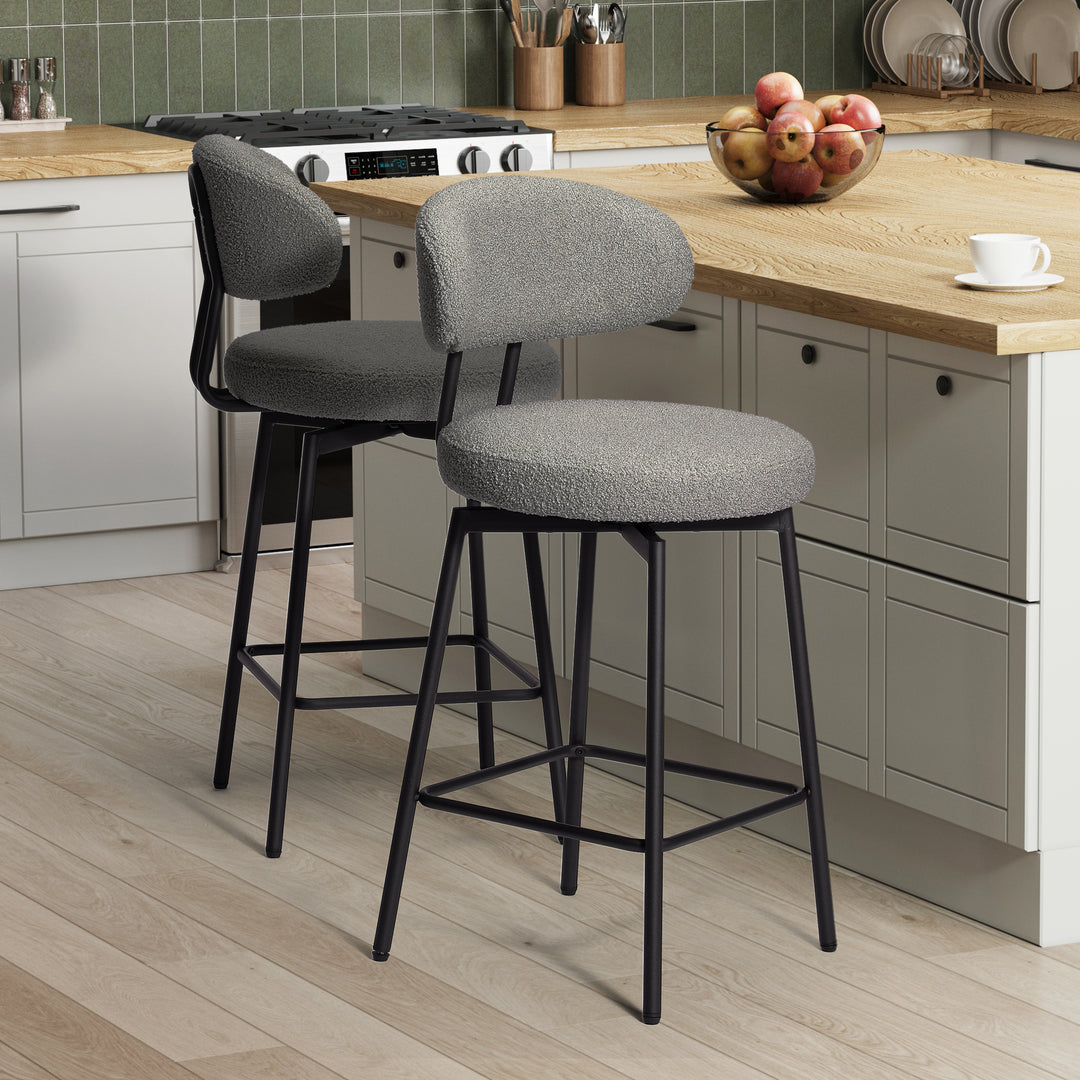 Alexandria Modern Upholstered Sherpa Fabric Counter Height Bar Stools with Back (Set of 2)