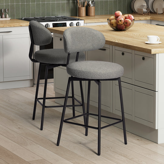 Alexandria Modern Upholstered Sherpa Fabric Counter Height Bar Stools with Back (Set of 2)