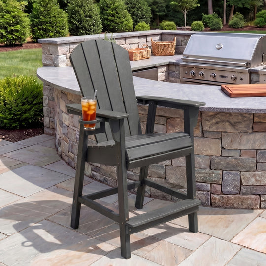 Malibu Outdoor HDPE  Tall Adirondack Counter Height Bar Chair With Cup Holder