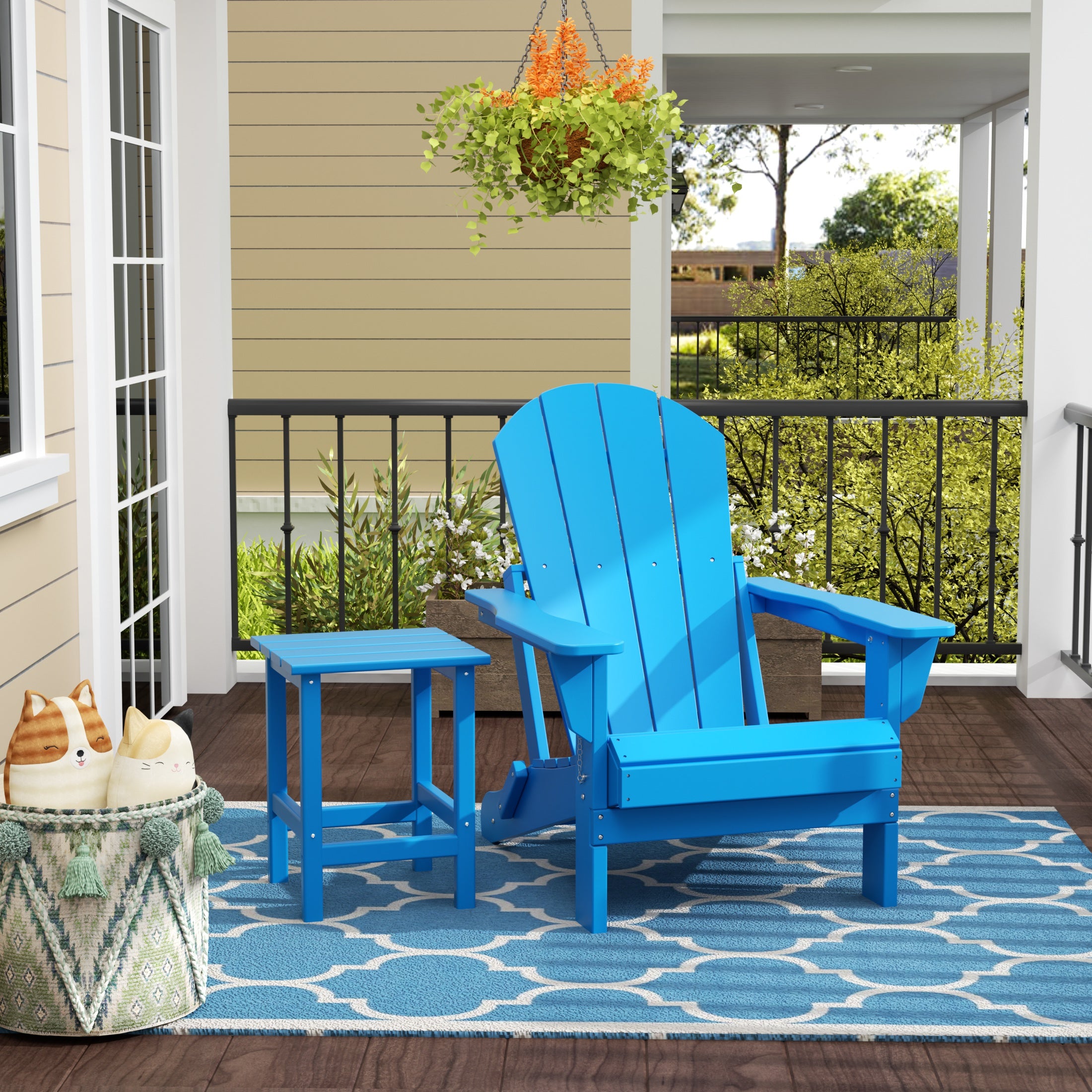 Malibu 2 piece set outdoor folding Poly Adirondack chair with side table