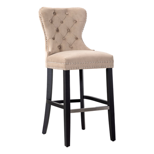 Wordford 29" Tufted Velvet Bar Stool, Black