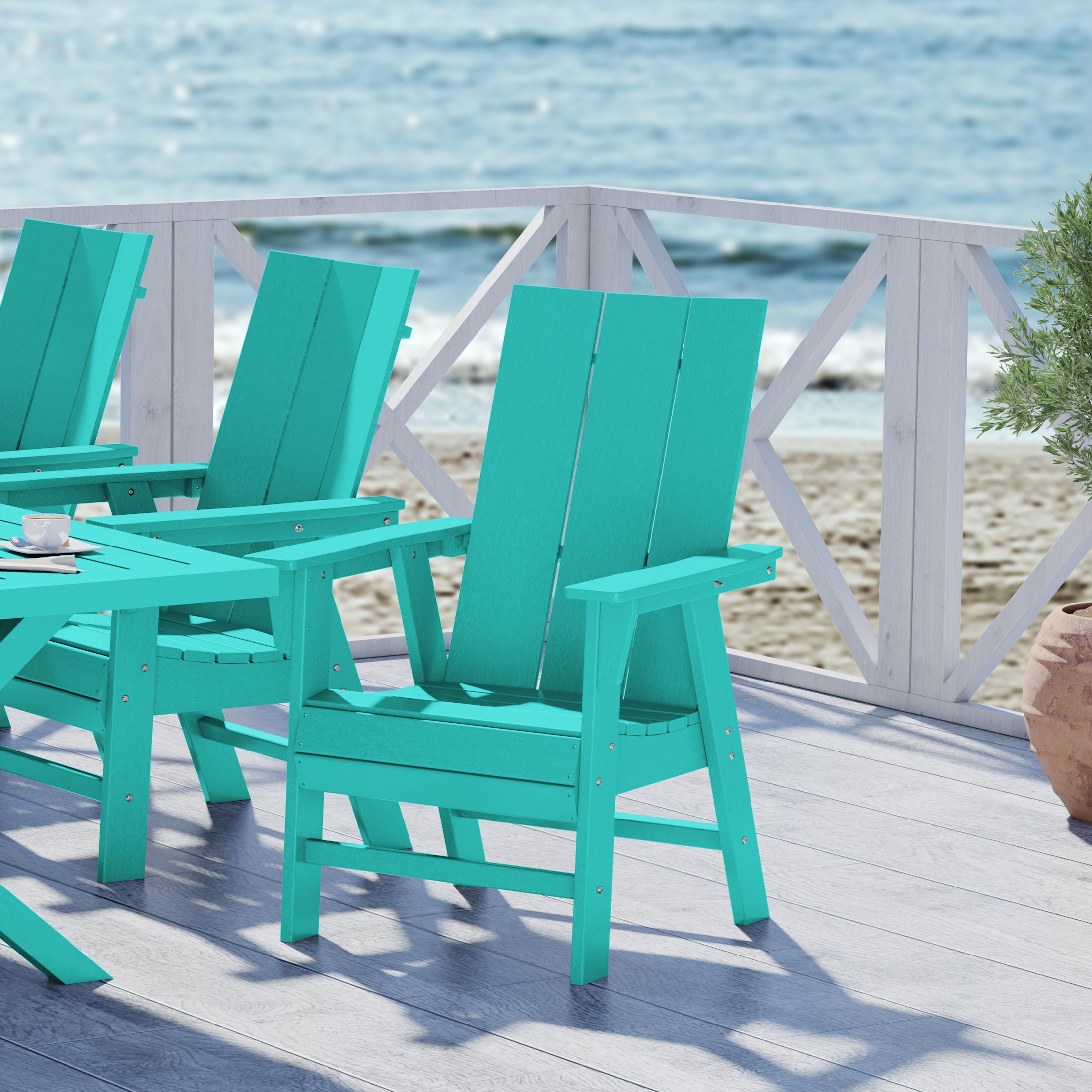 Ashore Outdoor Patio HDPE Plastic Modern Adirondack Dining Chair