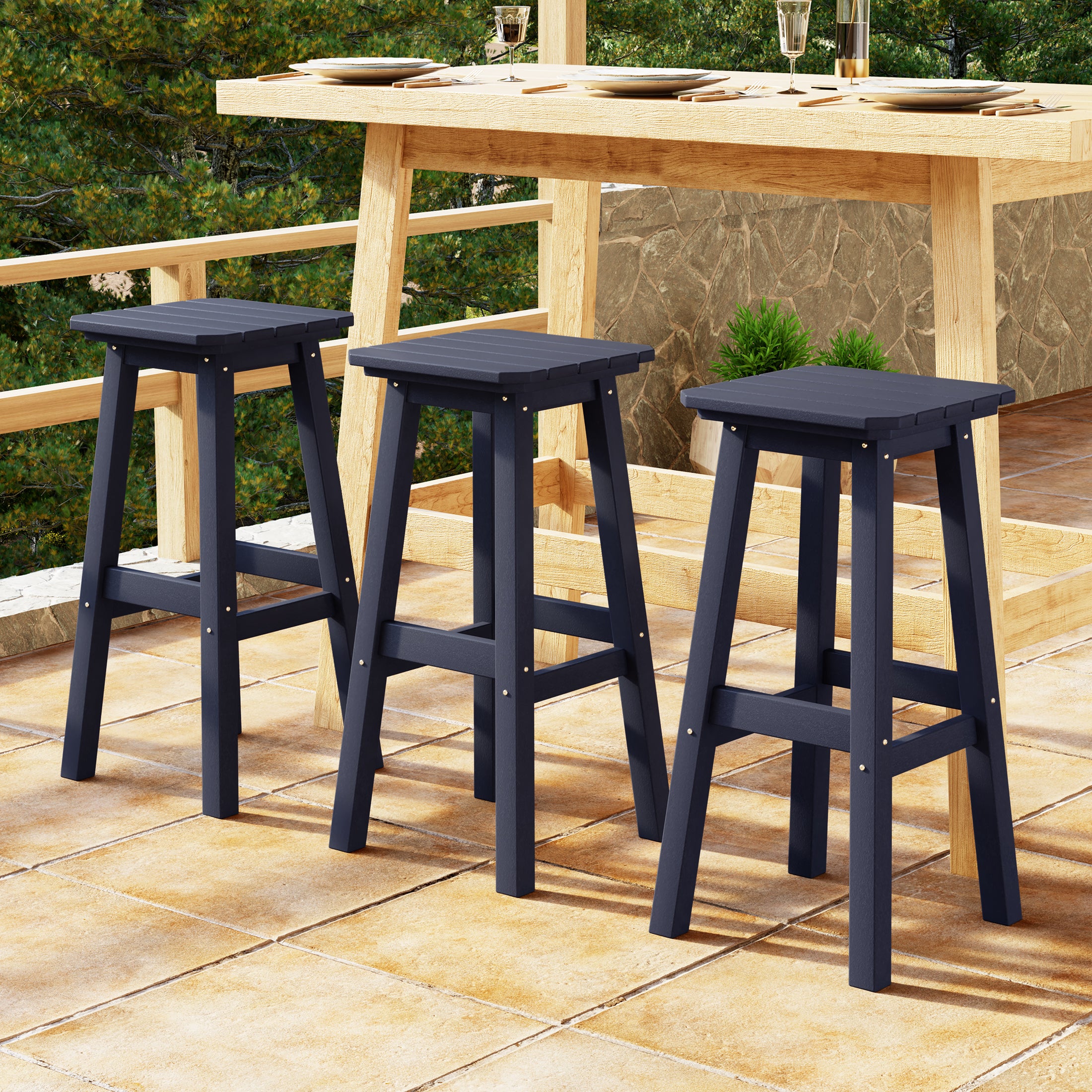 Malibu 29" HDPE Outdoor Patio Square Bar Stools (Set of 3)