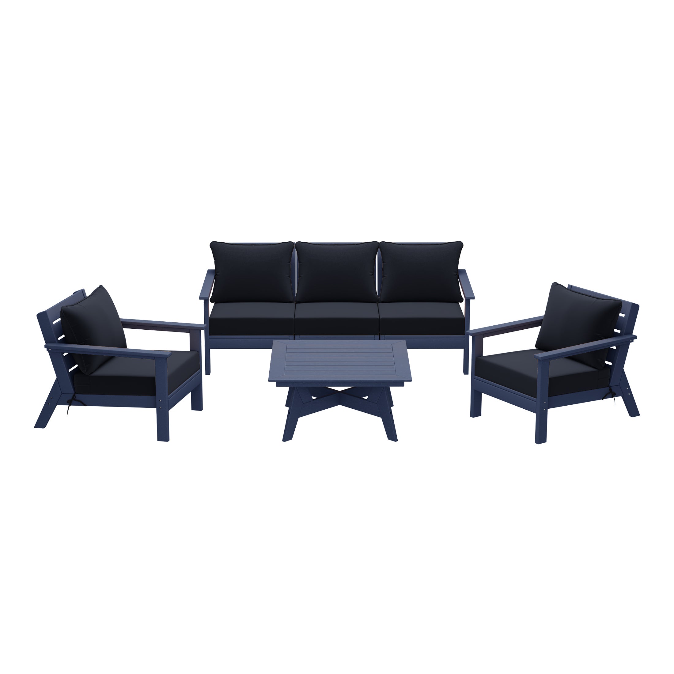 Avalon Outdoor 6-Piece Modular Sectional Patio Furniture Sofa Set in Navy Blue Frame