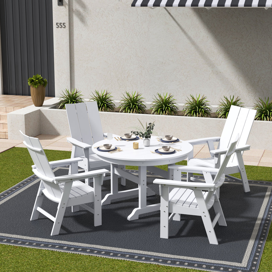 Ashore 5 Piece Outdoor Patio Round Dining Table and Modern Armchair Set