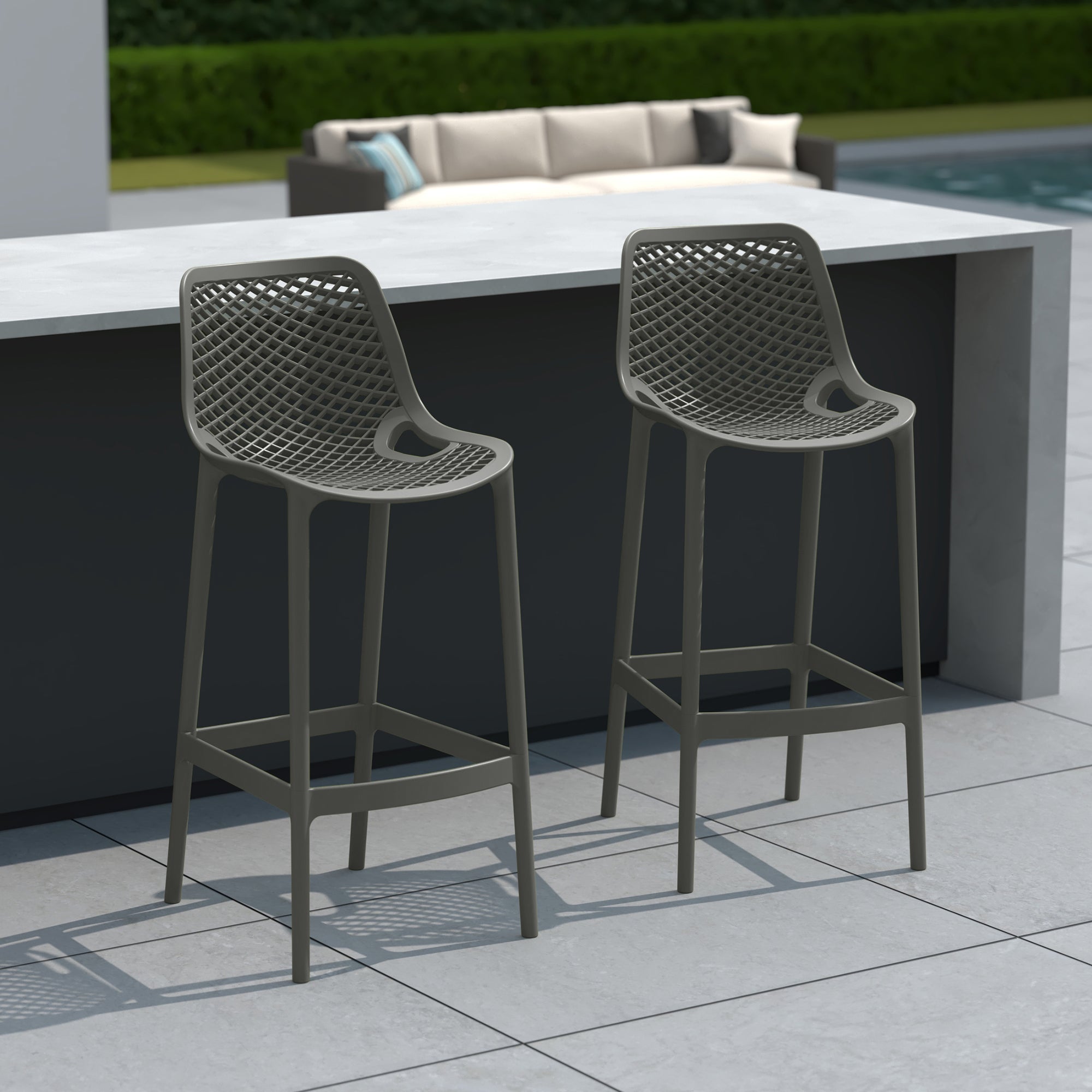 Playa 41.75" Outdoor Modern Polypropylene Plastic Patio Bar Height Stools (Set of 2)