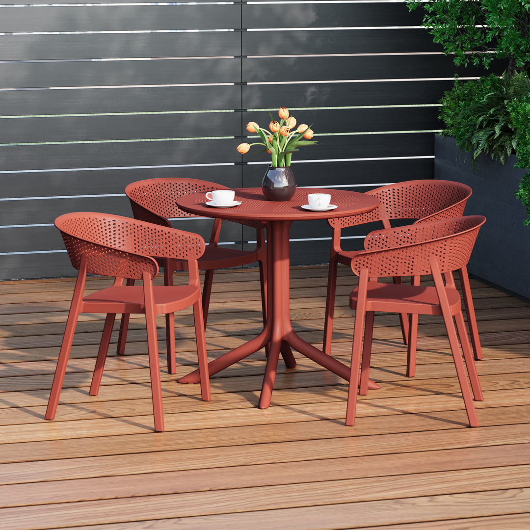 Playa 5-Piece Modern Patio Round Dining Table Set with Stackable Patio Dining Chairs