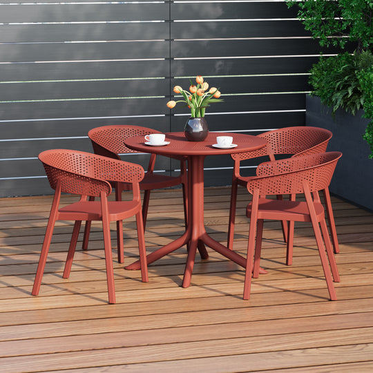 Playa 5-Piece Modern Patio Round Dining Table Set with Stackable Patio Dining Chairs