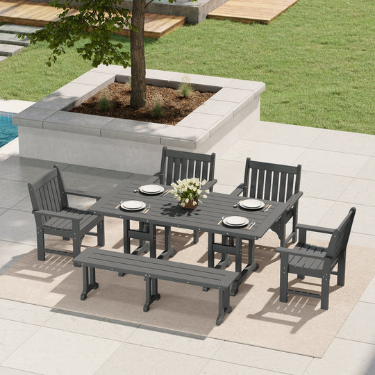 Malibu 6-Piece HDPE Outdoor Rectangle Dining Patio Table and Chairs Set