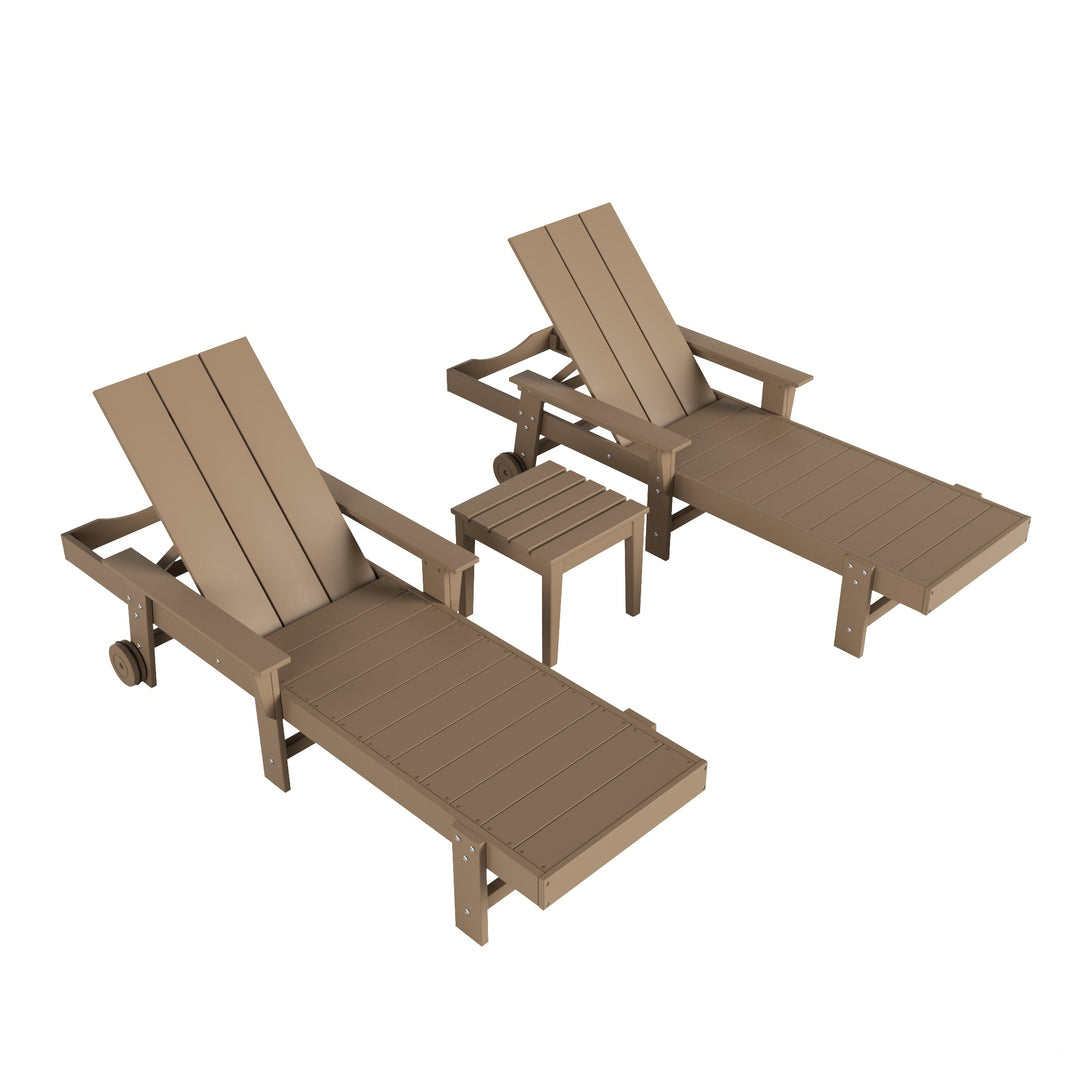 Ashore Modern Poly Reclining Chaise Lounge Set with Side Table