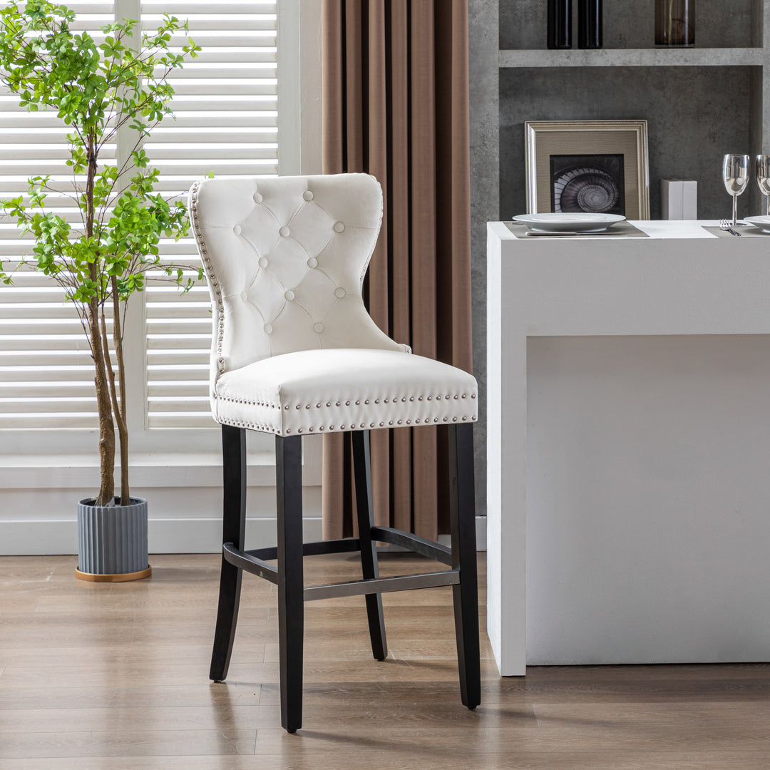 Wordford 29" Tufted Velvet Bar Stool, Black