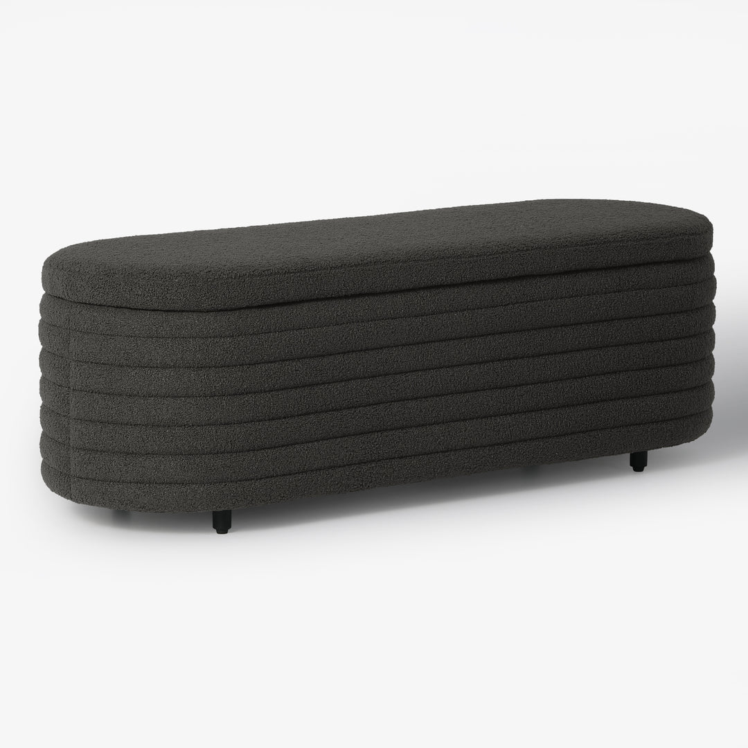 Alexandria 54" Wide Mid-Century Modern Upholstered Teddy Sherpa Tufted Oval Storage Ottoman Bench