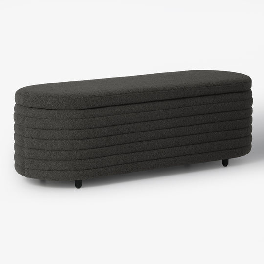 Alexandria 54" Wide Mid-Century Modern Upholstered Teddy Sherpa Tufted Oval Storage Ottoman Bench