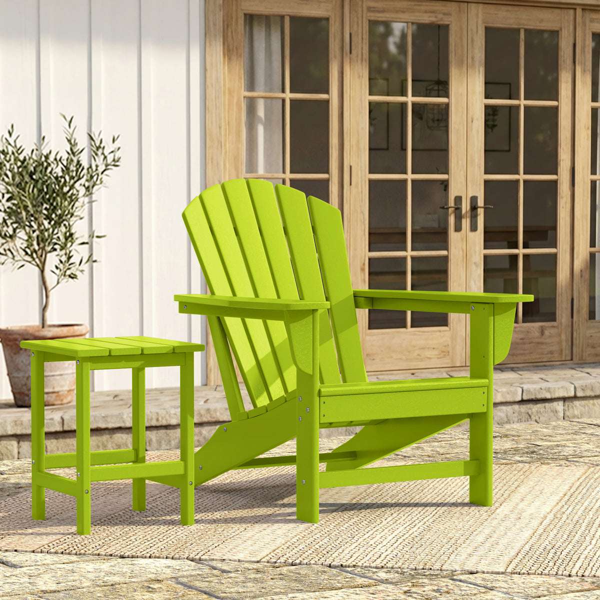 Dylan Adirondack chair in Lime styled outdoors