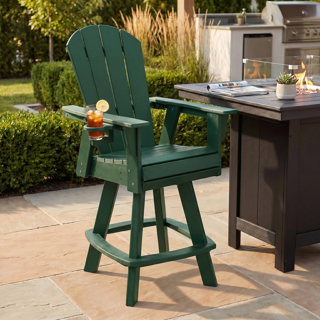 Malibu Outdoor HDPE Swivel Adirondack Bar Height Chair With Cup Holder