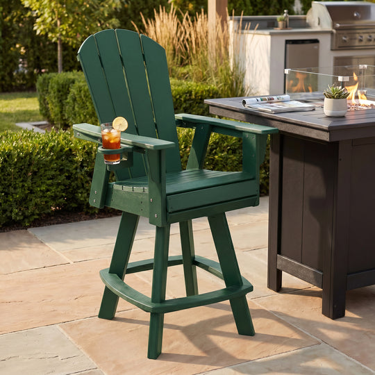 Malibu Outdoor HDPE Swivel Adirondack Bar Height Chair With Cup Holder