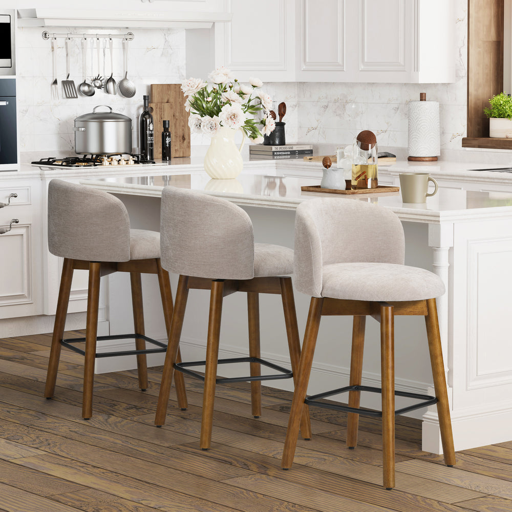 Soho Modern Chenille Upholstered 26" Counter Height Swivel Bar Stools (Set of 3)