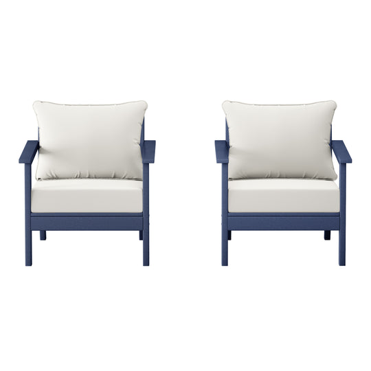 Avalon Outdoor Modern HDPE Patio Club Chairs with Deep Seat Cushions (Set of 2)