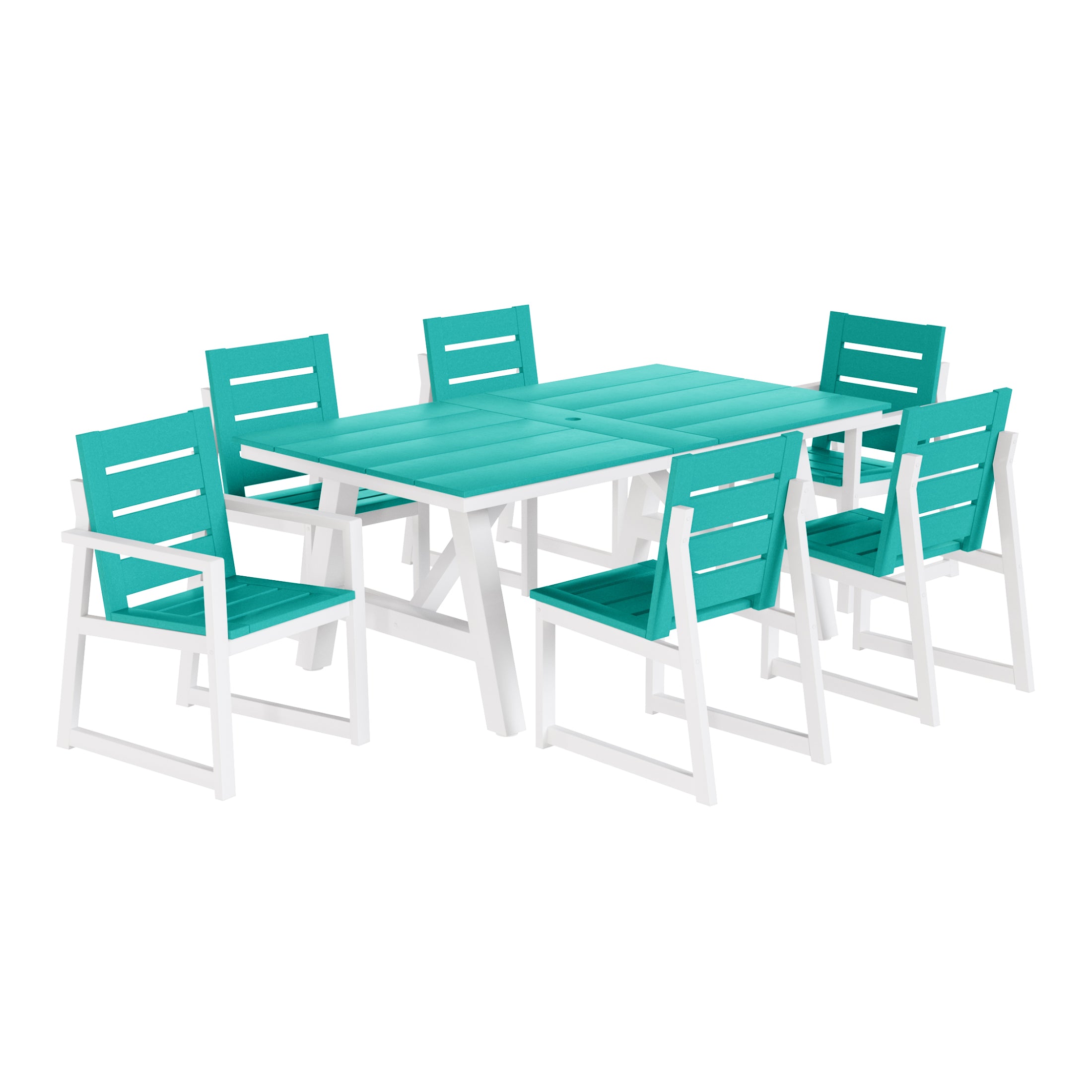Cape May 7-Piece HDPE Outdoor Furniture Patio Dining Table With Umbrella Hole and Chairs Set For 6