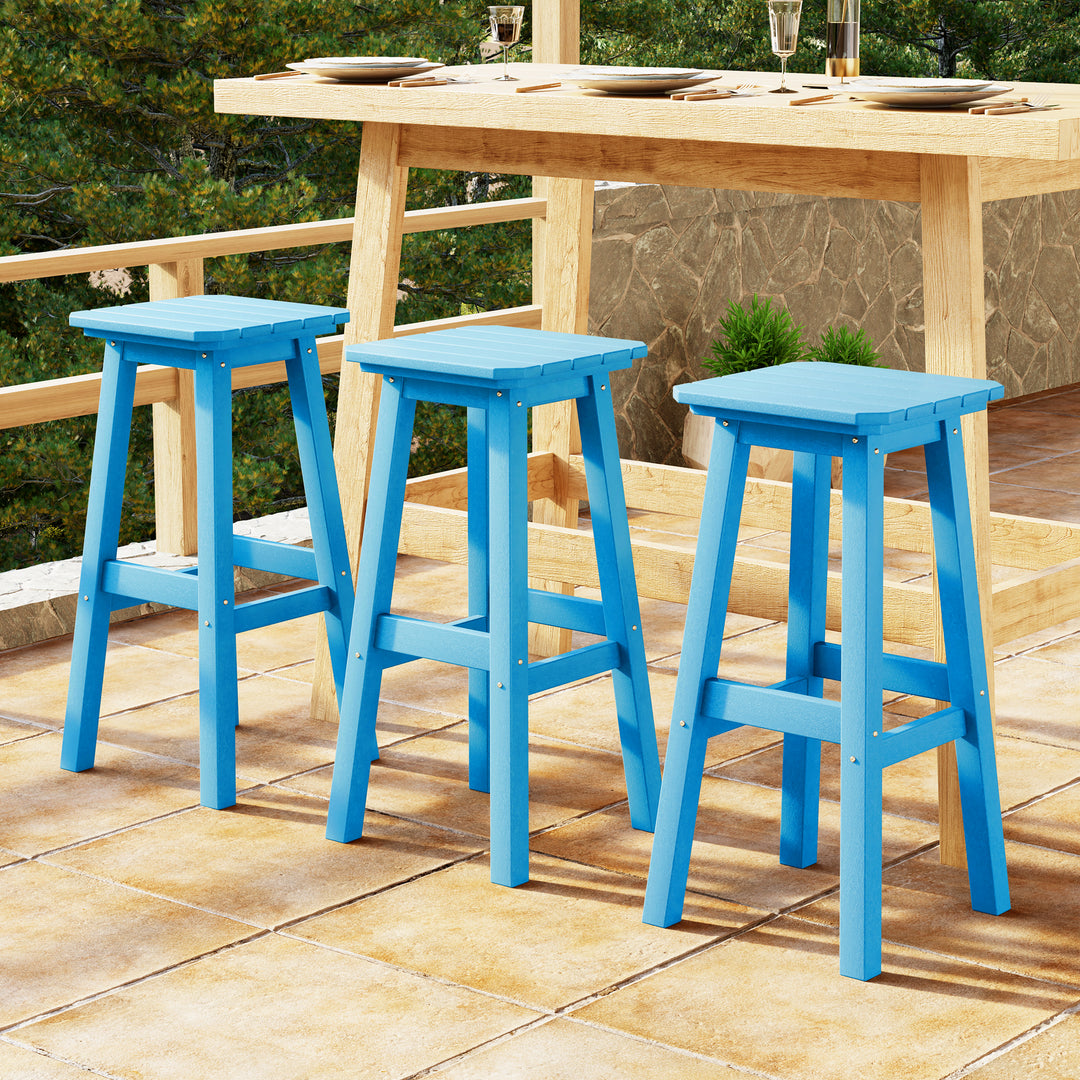 Malibu 29" HDPE Outdoor Patio Square Bar Height Bar Stool (Set of 3)