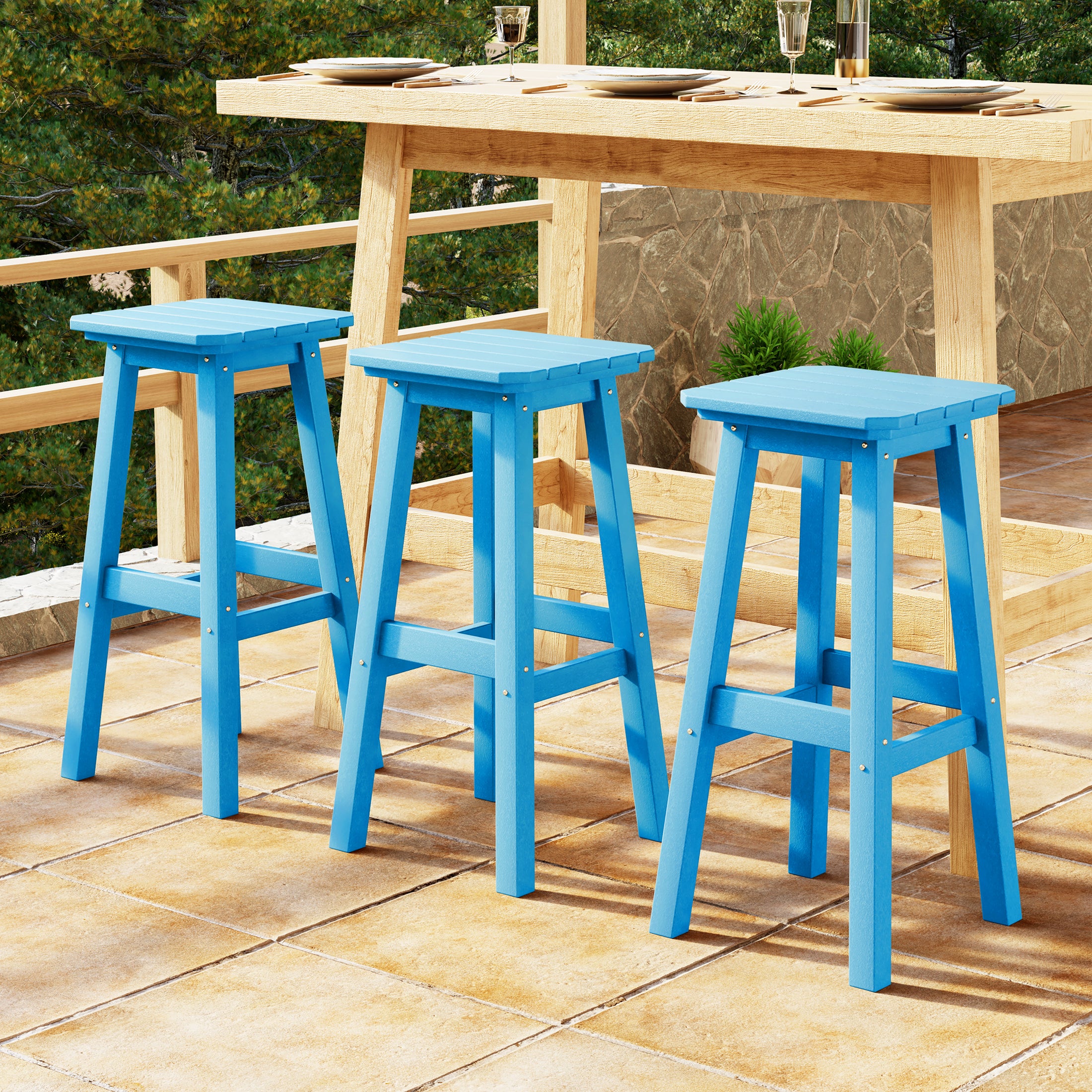 Malibu 29" HDPE Outdoor Patio Square Bar Stools (Set of 3)
