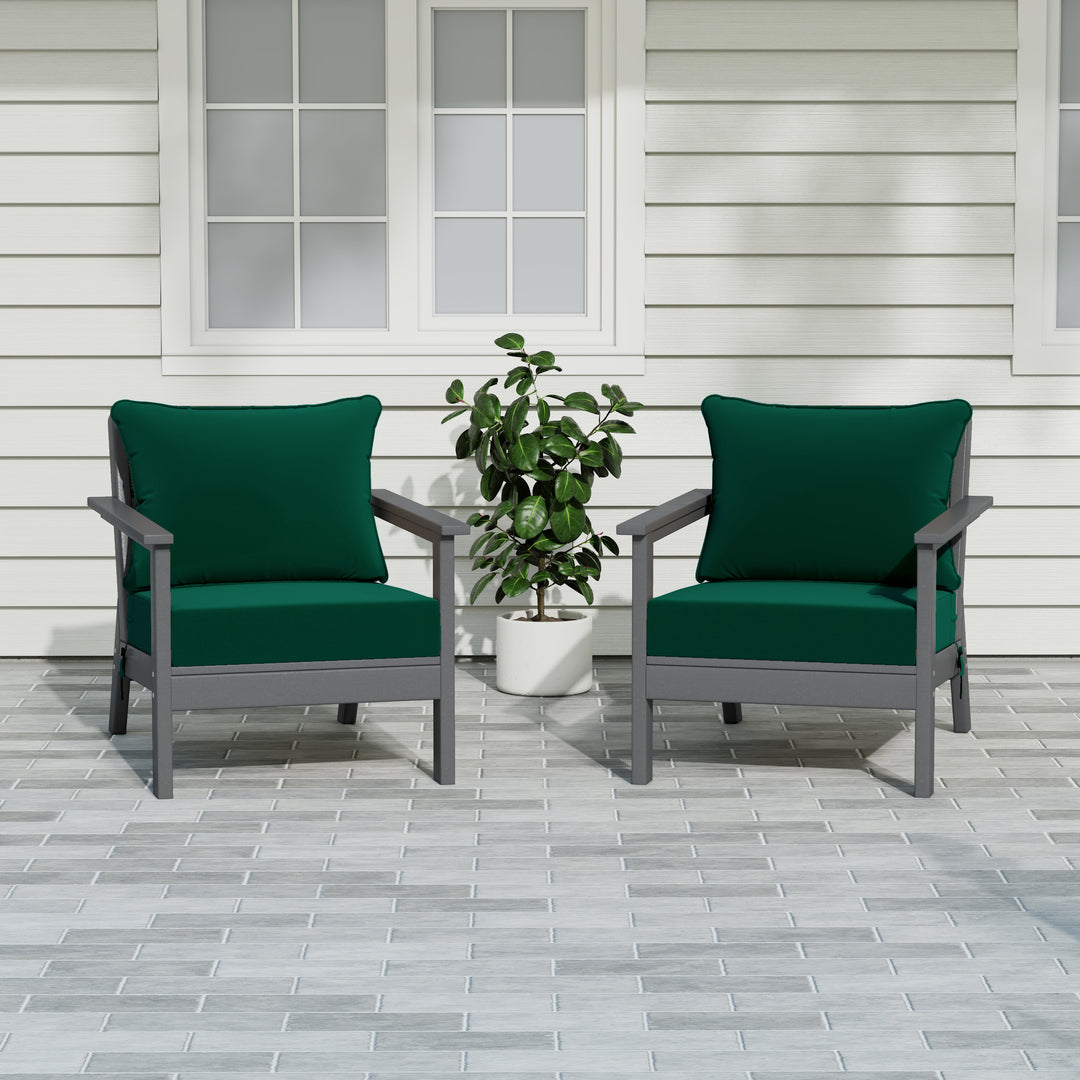 Avalon Outdoor Modern HDPE Patio Club Chairs with Deep Seat Cushions (Set of 2)
