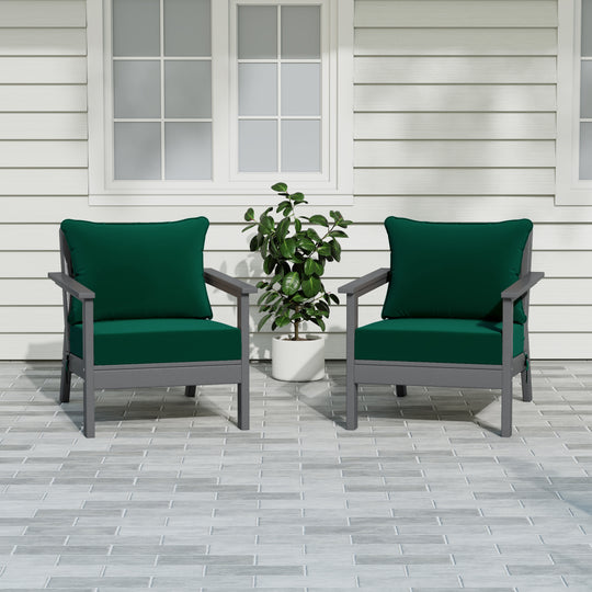 Avalon Outdoor Modern HDPE Patio Club Chairs with Deep Seat Cushions (Set of 2)