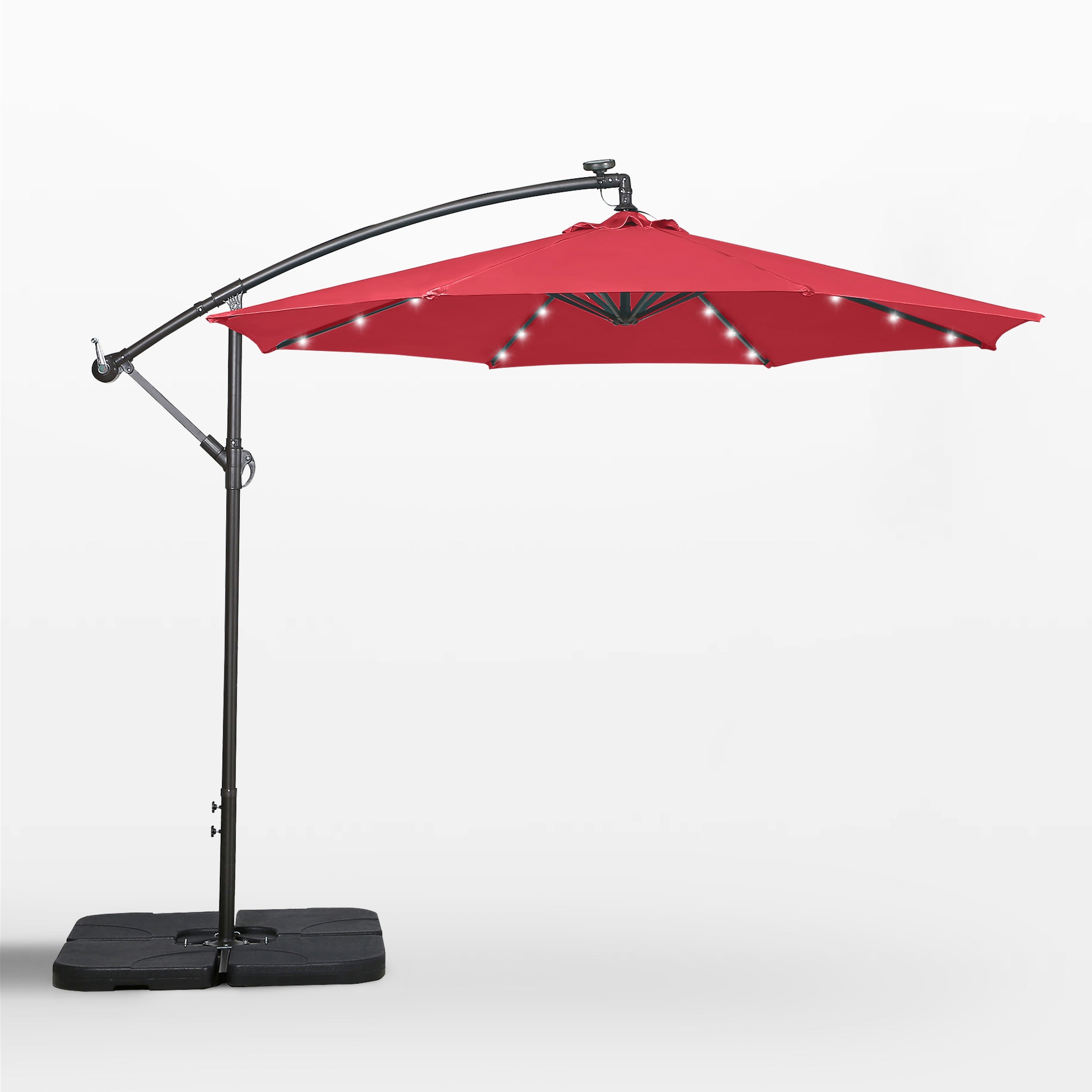 Albert 10 ft. Outdoor / Paito Cantilever Hanging Umbrella with Solar Power LED lights and 50 lbs concrete weight base kit
