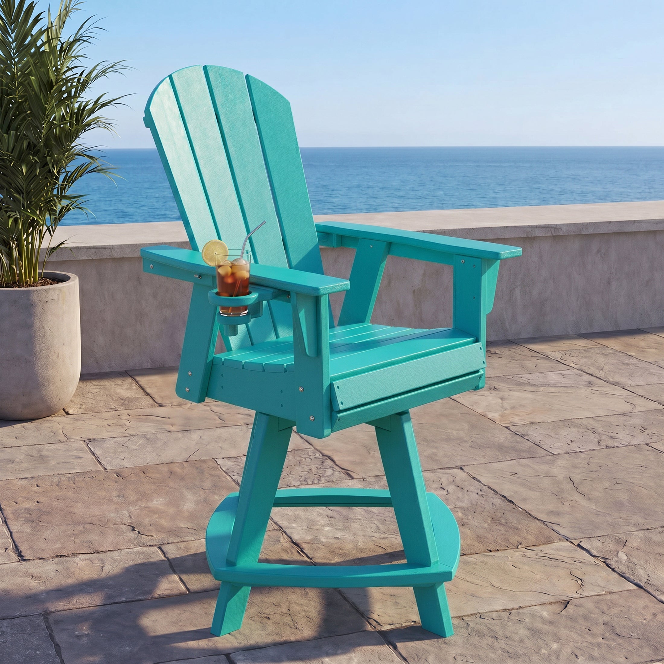 Malibu Outdoor HDPE Adirondack Swivel Counter Height Bar Chair With Cup Holder
