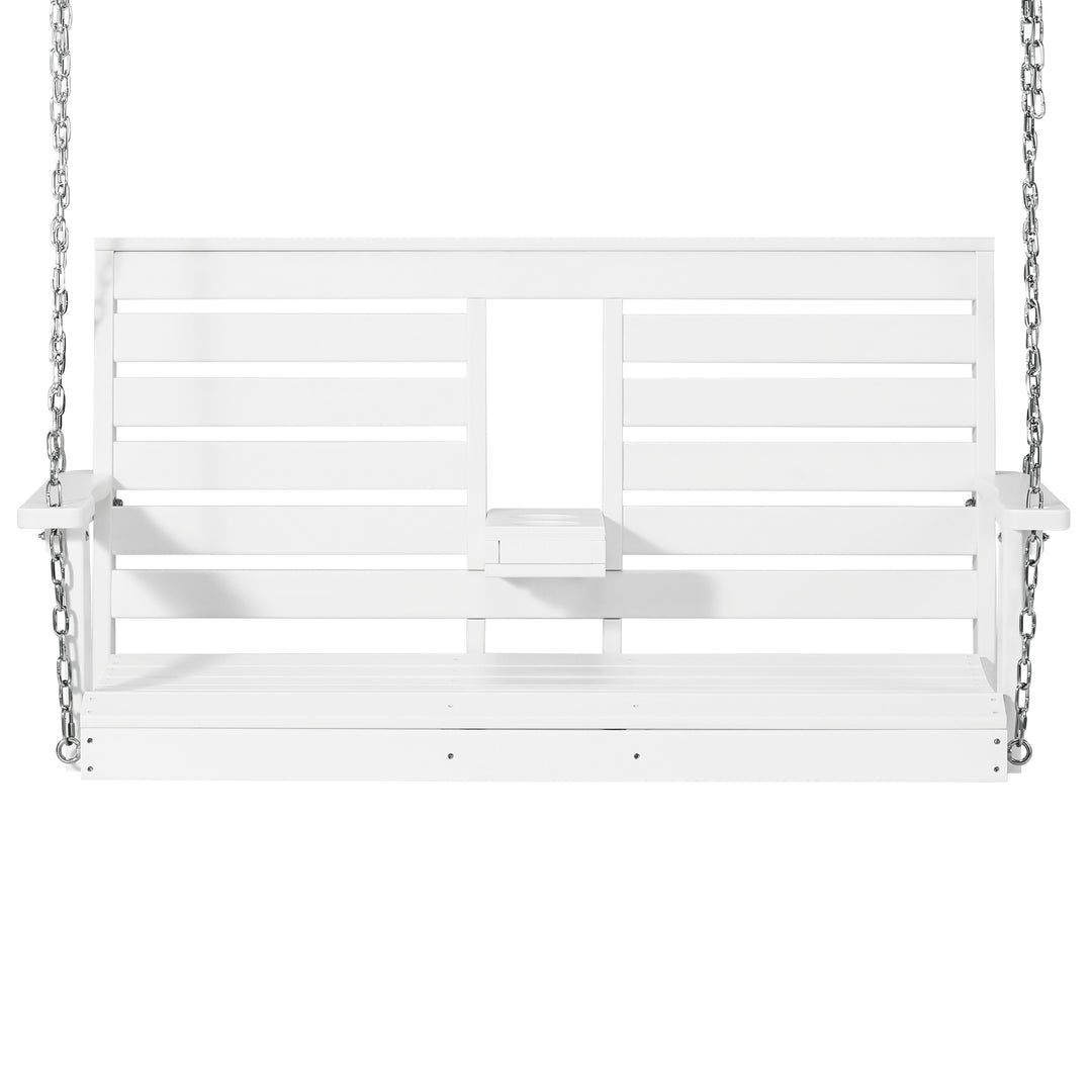 St Charles Outdoor HDPE 54" Front Hanging Porch Swing Bench With Cupholders