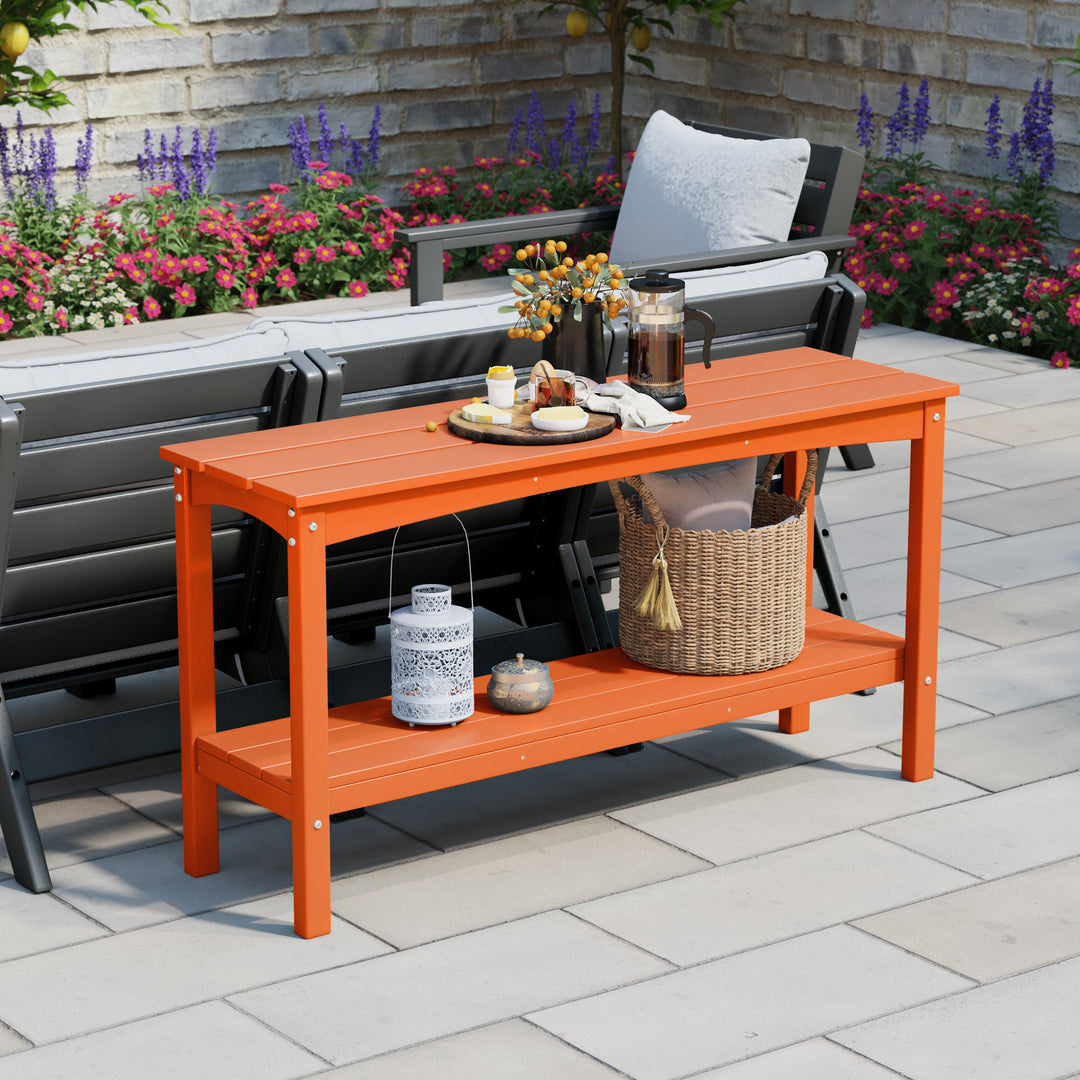 Malibu 55" Outdoor Patio HDPE Adirondack 2-Tier Shelf Console Table