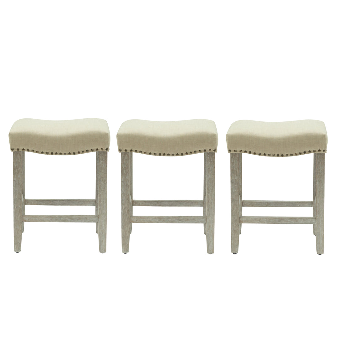 Lenox 24" Upholstered Saddle Seat Antique Gray Counter Stool (Set of 3)