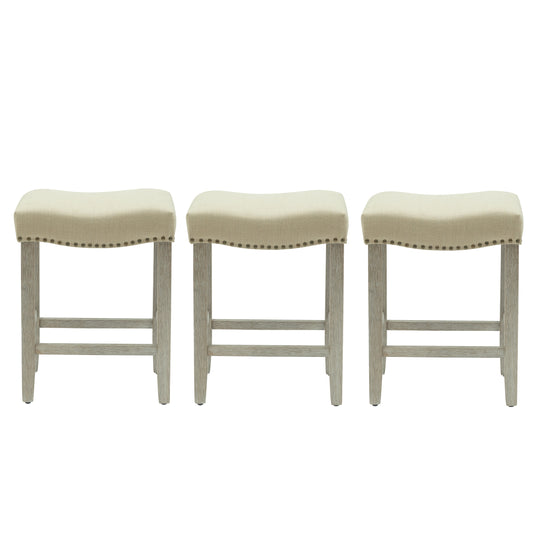 Lenox 24" Upholstered Saddle Seat Antique Gray Counter Stool (Set of 3)