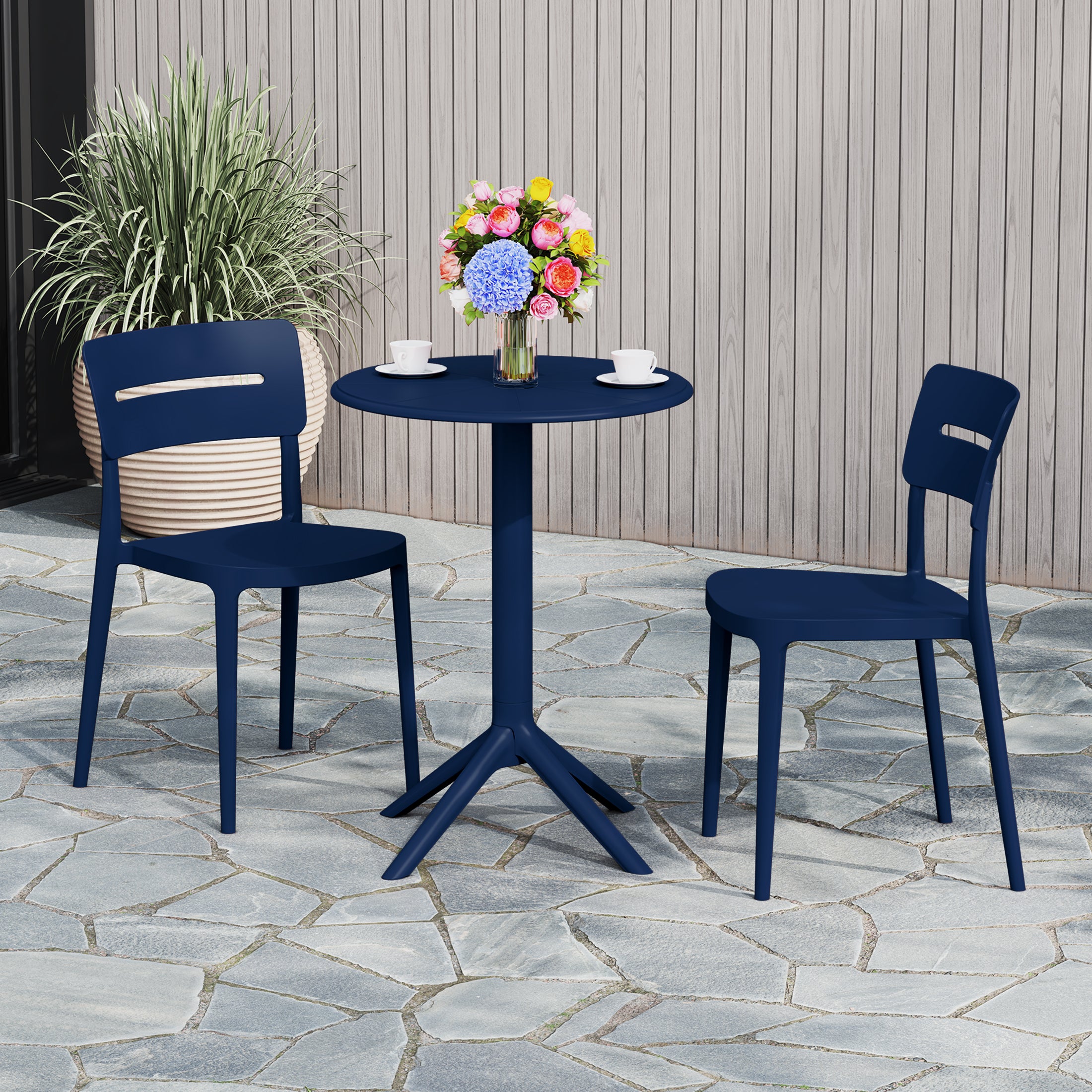 Playa 3-Piece Outdoor Resin Patio Bistro Set with Stackable Patio Dining Chairs