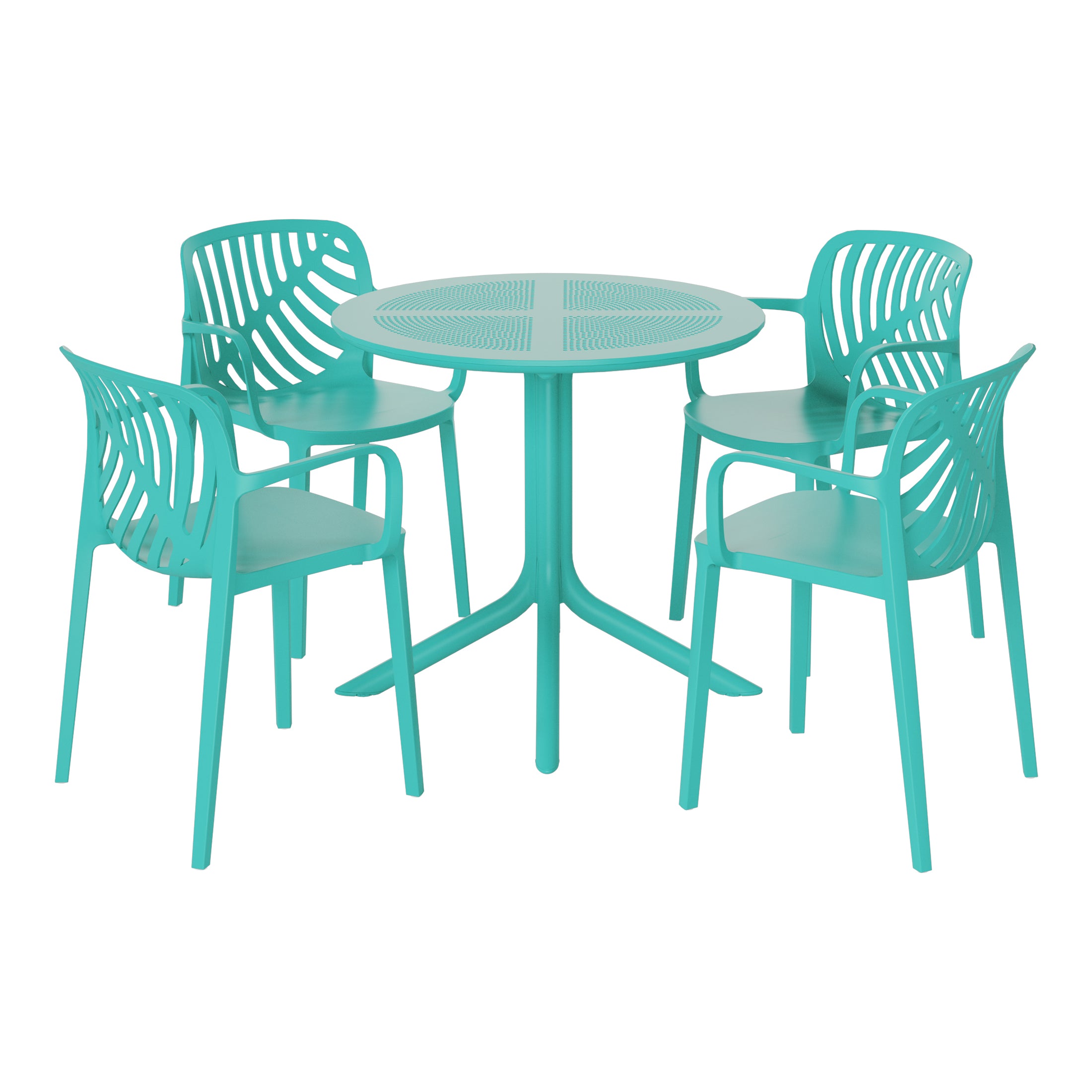 Playa 5-Piece Outdoor Resin Round Patio Dining Table Set with Modern Stackable Patio Dining Chairs