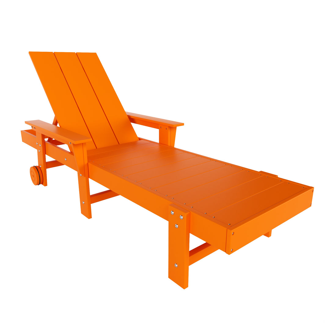 Ashore Modern Reclining Chaise Lounge With Arms & Wheels