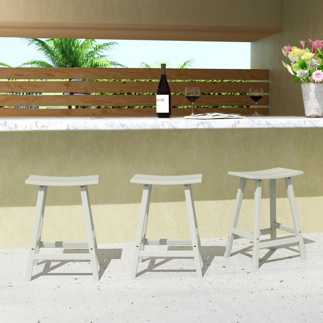 Malibu 24" HDPE Outdoor Patio Counter Height Bar Stools (Set of 3)